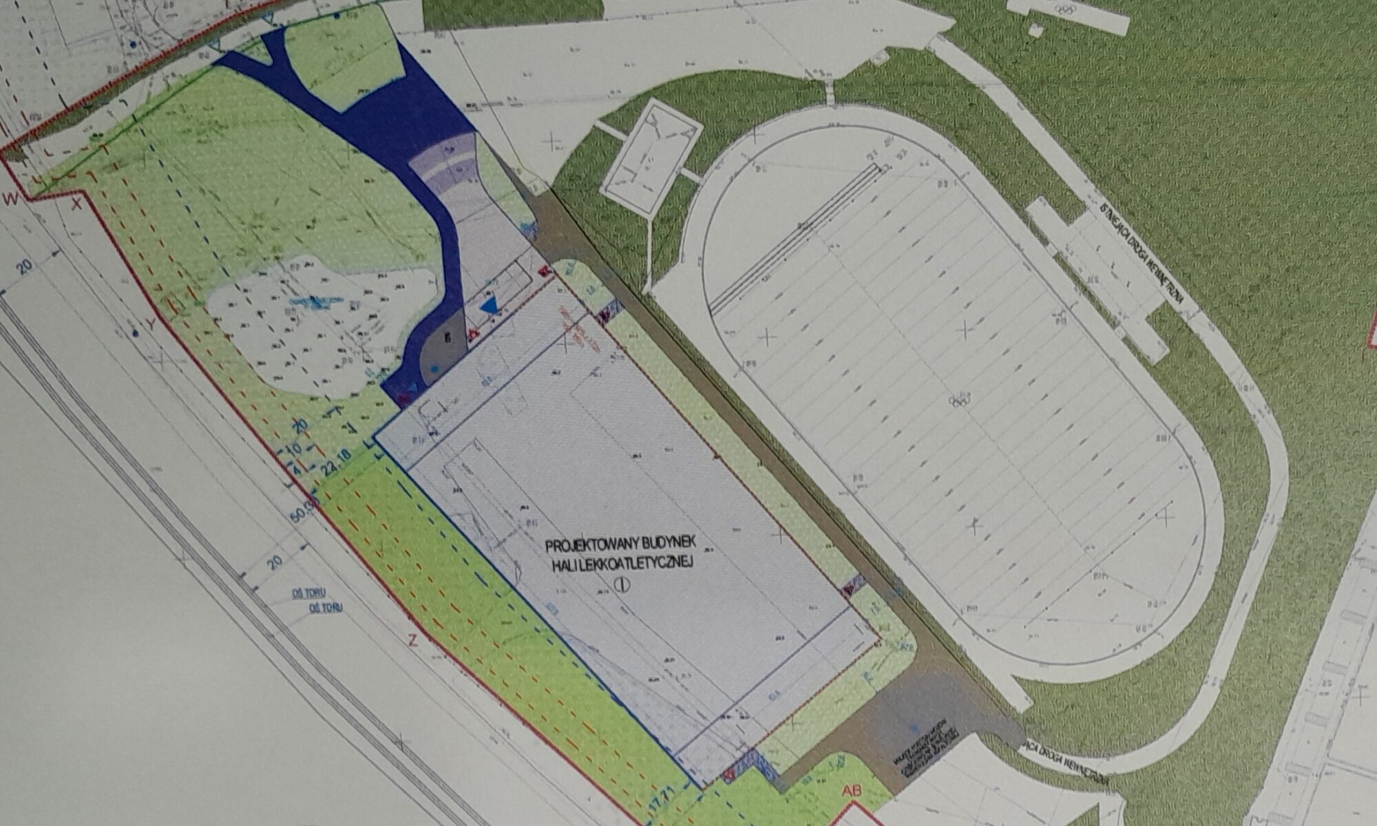 Mapka z projektu hali lekkoatletycznej na Golęcinie